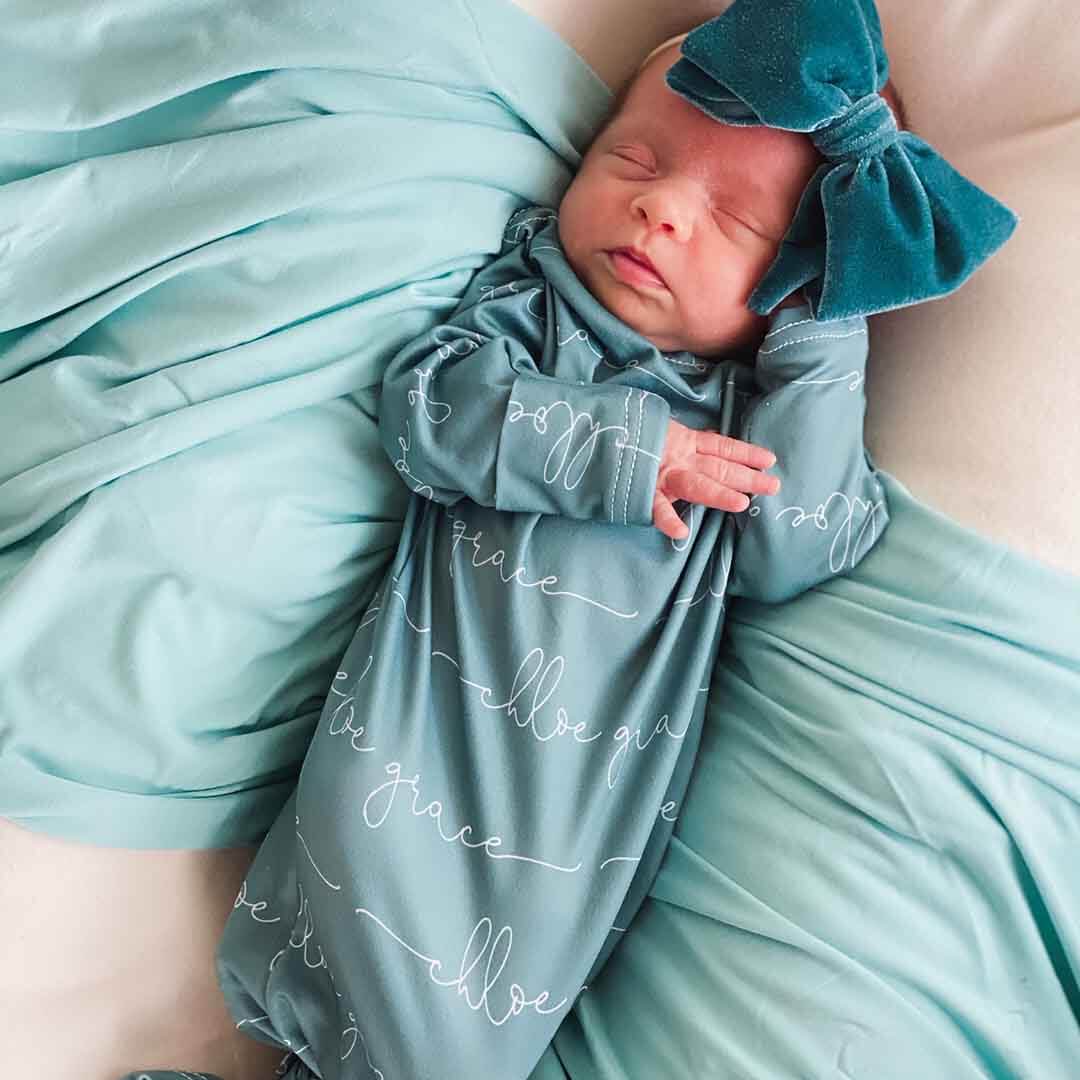 Solid Jade Personalized Newborn Baby Knot Gown