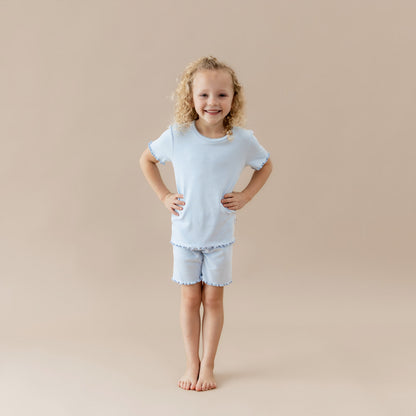Pointelle Short Sleeve Set in Breeze