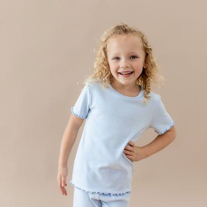 Pointelle Short Sleeve Set in Breeze