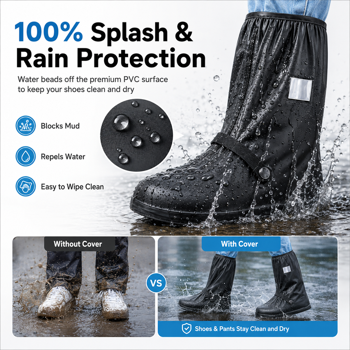 Reusable Waterproof Shoe Covers, Anti‑Slip Foldable Rain Boot Covers