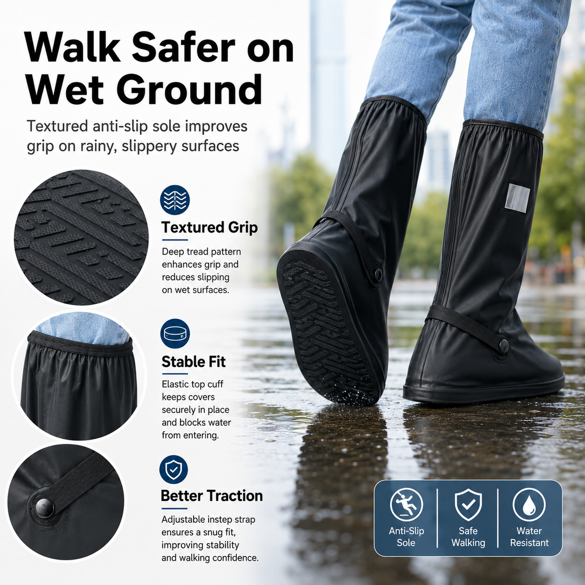 Reusable Waterproof Shoe Covers, Anti‑Slip Foldable Rain Boot Covers
