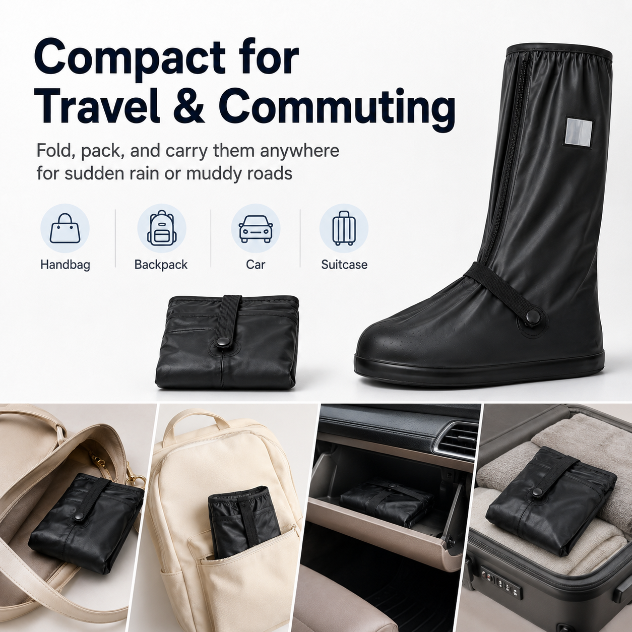 Reusable Waterproof Shoe Covers, Anti‑Slip Foldable Rain Boot Covers