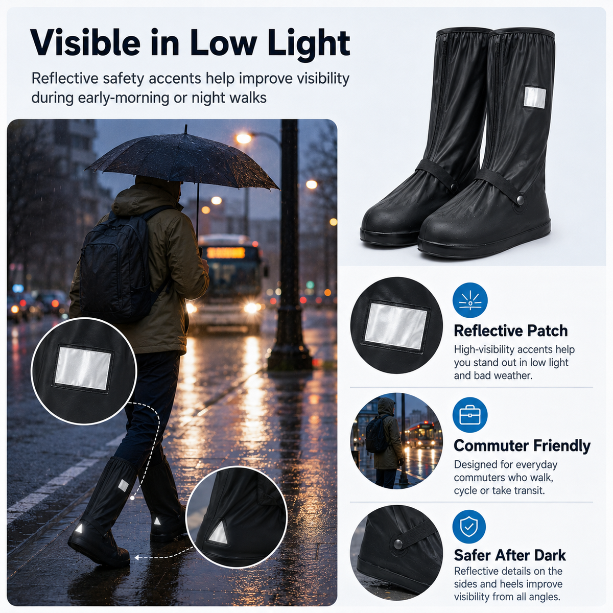 Reusable Waterproof Shoe Covers, Anti‑Slip Foldable Rain Boot Covers