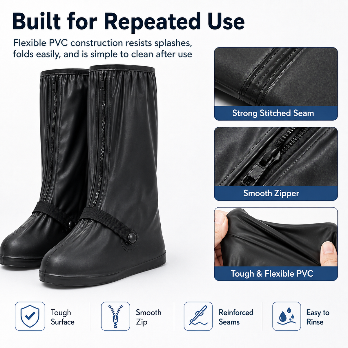 Reusable Waterproof Shoe Covers, Anti‑Slip Foldable Rain Boot Covers