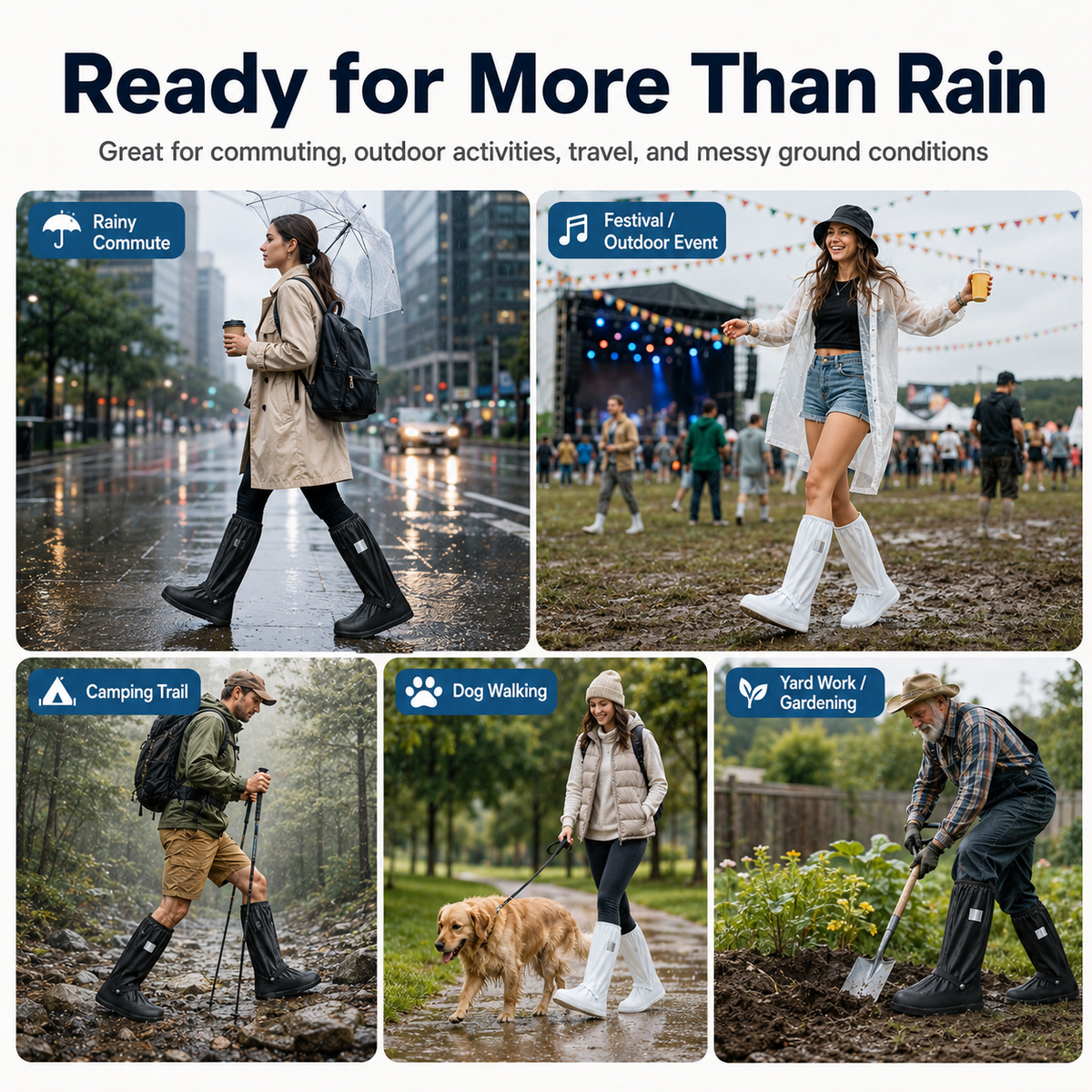 Reusable Waterproof Shoe Covers, Anti‑Slip Foldable Rain Boot Covers
