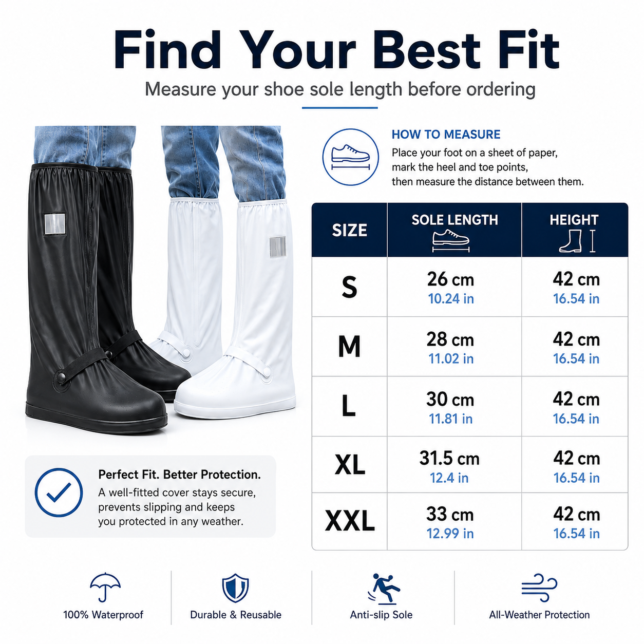 Reusable Waterproof Shoe Covers, Anti‑Slip Foldable Rain Boot Covers