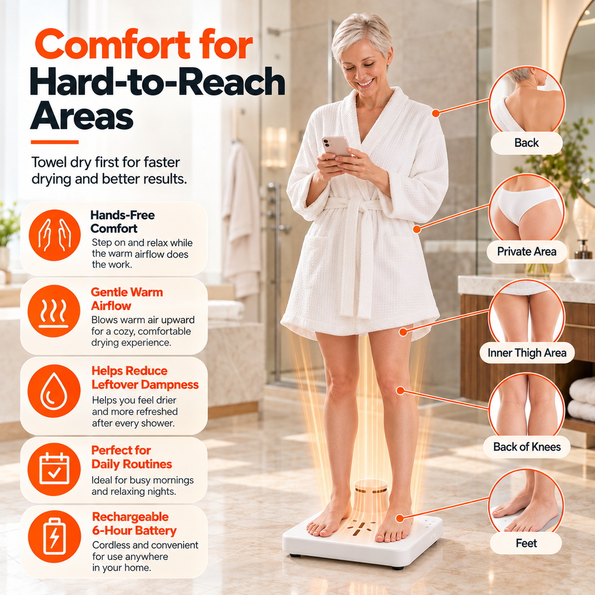 Rechargeable Hands-Free Full Body Dryer | Warm & Cool Air for Shower, Pool, Gym & Spa