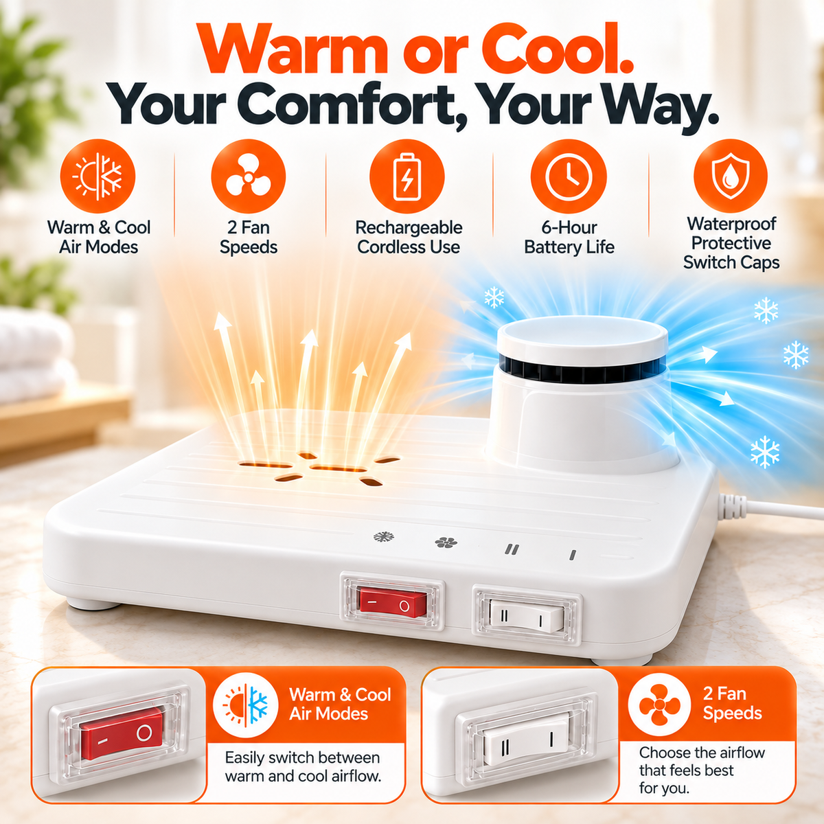 Rechargeable Hands-Free Full Body Dryer | Warm & Cool Air for Shower, Pool, Gym & Spa