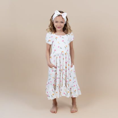 Puff Sleeve Twirl Dress in Tulip