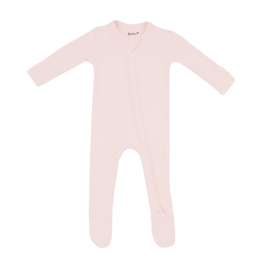 Ribbed Zipper Footie in Blush